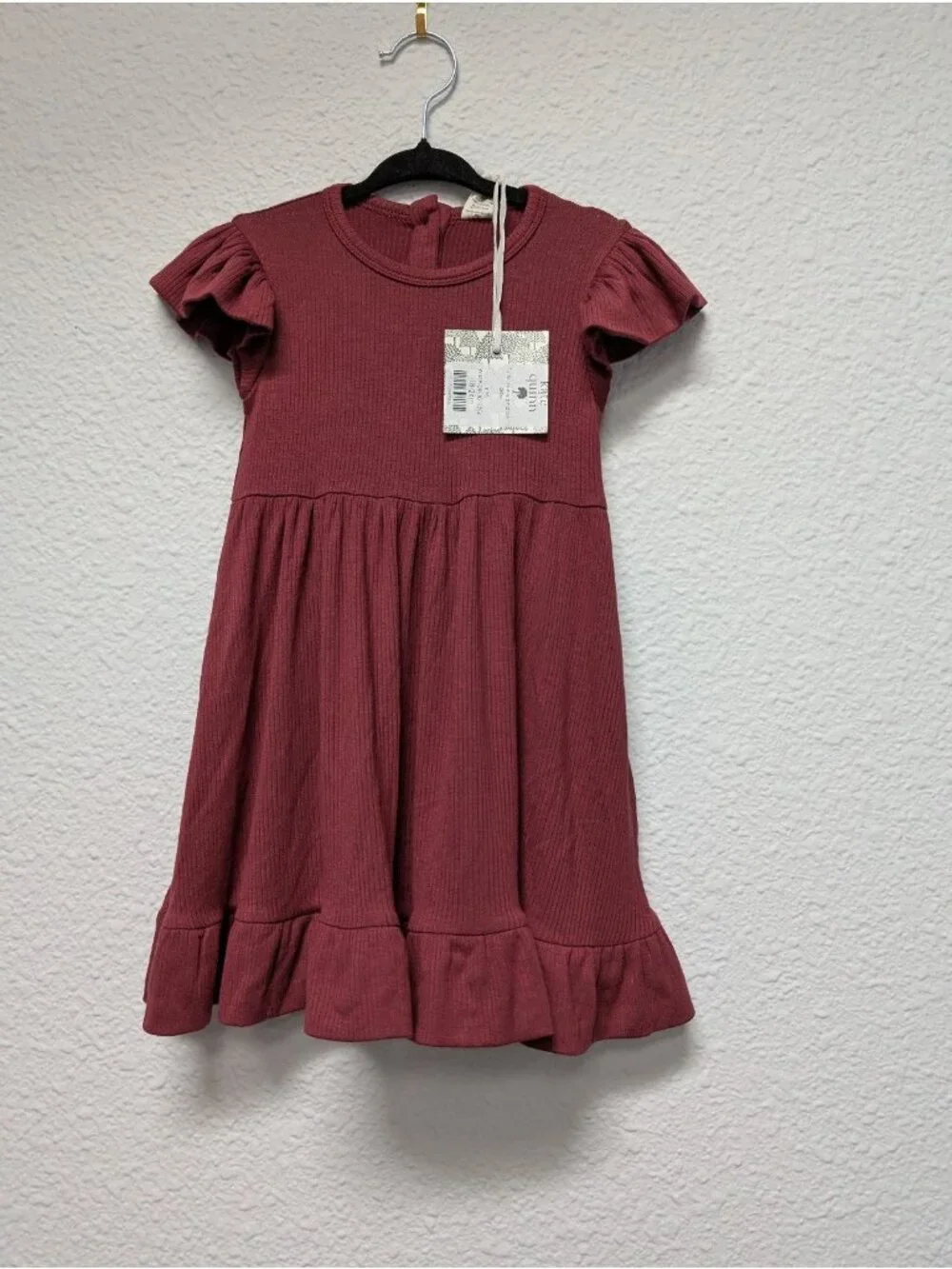 Kate Quinn Modal Rib Port Flutter Sleeve Pinafore Dress 18-24 Port Red Fall